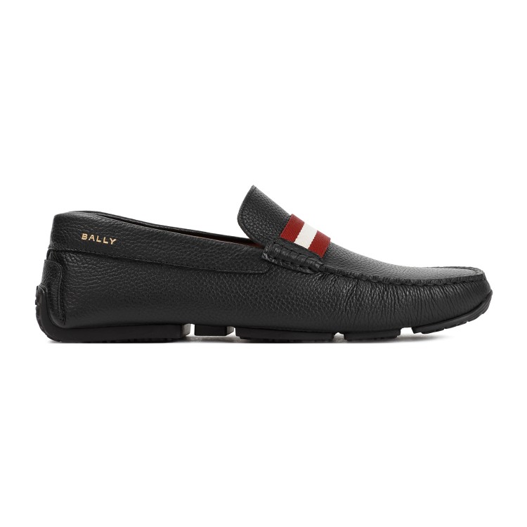 Shop Bally Black Grained Calf Leather Perthy Driver Loafers