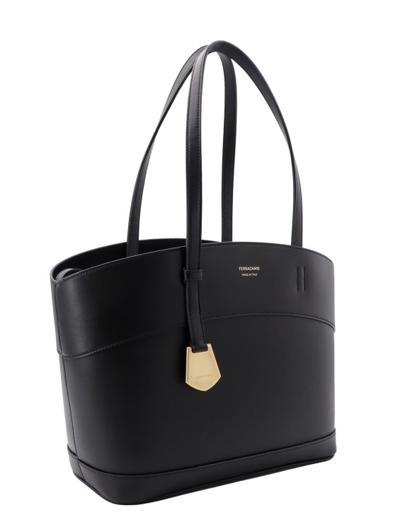 Shop Ferragamo Leather Shoulder Bag With Logo Print In Black