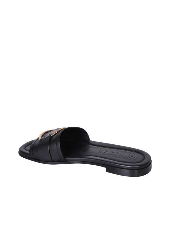Shop Moncler Leather Slide Sandals In Black