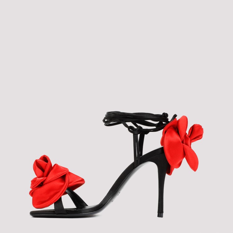 Shop Magda Butrym Black Flower Satin Sandals