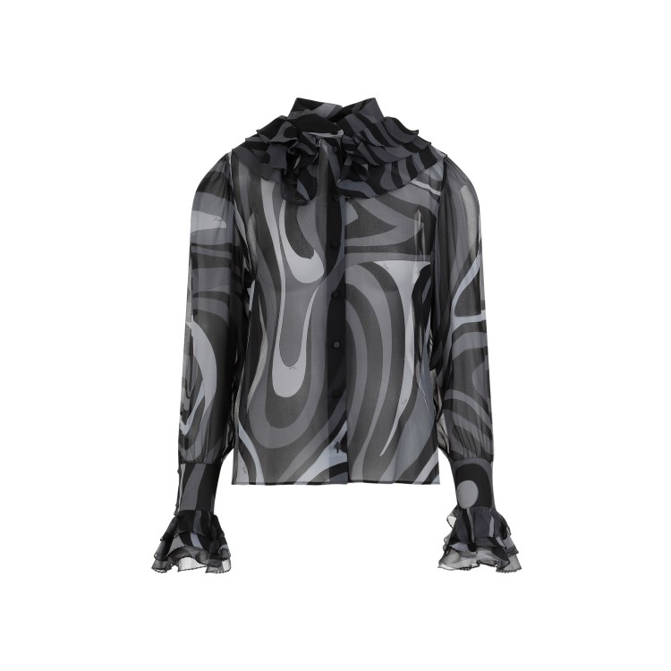 Pucci Marmo-print Silk Shirt In Grey