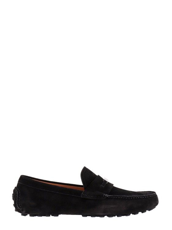 Ferragamo Suede Loafers With Metal Logo Detail In Black