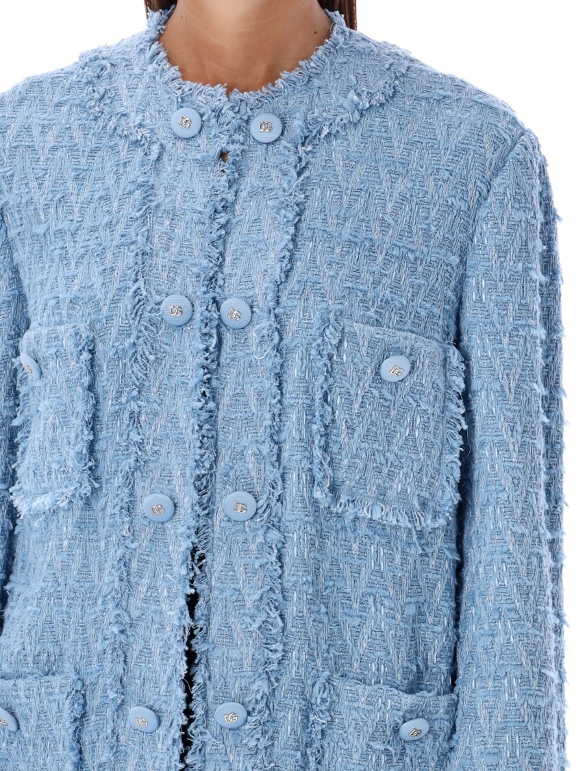 Dolce & Gabbana Light Blue Single-breasted Jacket With Logo Detail On Buttons In Cotton Blend Woman In Blue