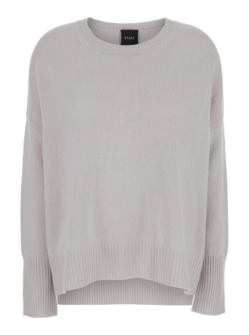 Shop Plain Grey Oversized Crewneck Sweater In Cashmere