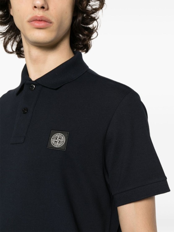 Shop Stone Island Navy Blue Stretch Cotton Piqué Polo Shirt In Black