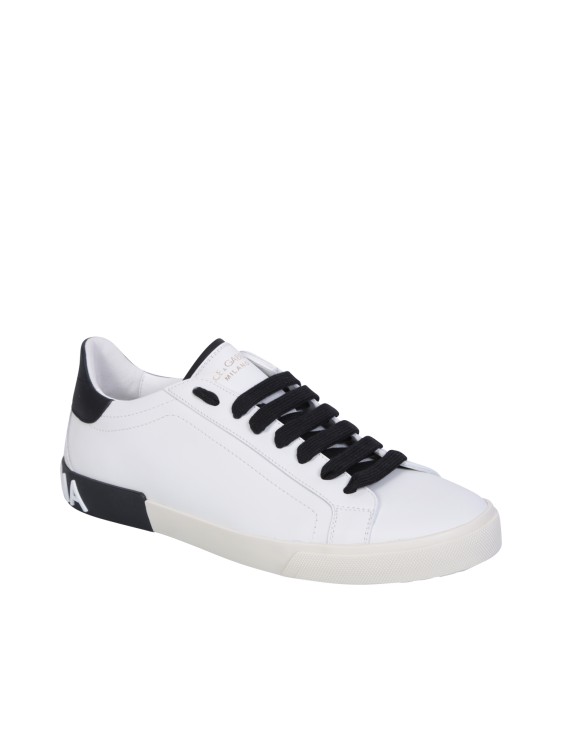 Dolce & Gabbana Portofino Leather Sneakers With Rubberized Logo Shoes In White