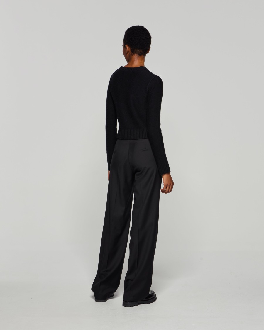 Serena Bute Wool Tapered Trouser - Black In Black