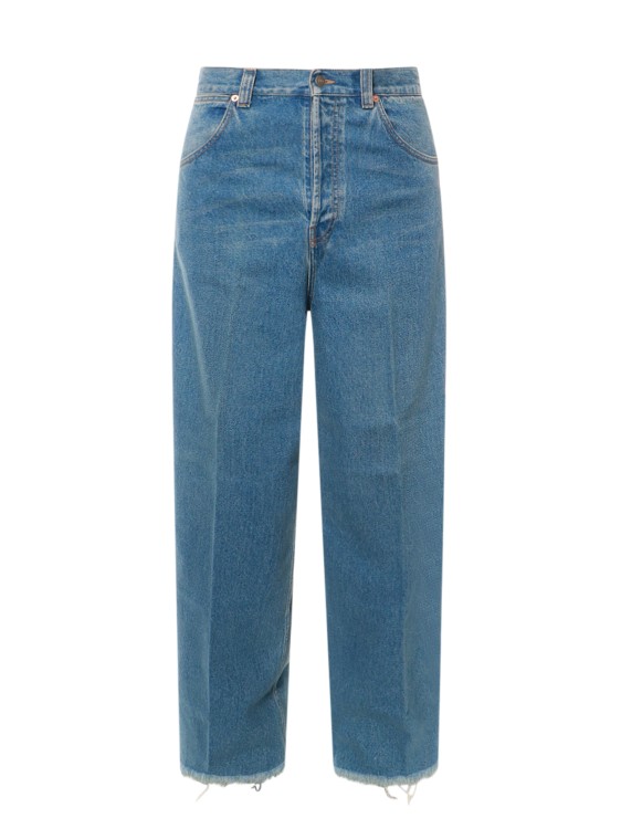 Gucci Logo-patch Cotton Wide-leg Jeans In Blue