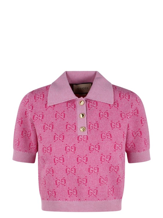 Gucci Gg Wool Jacquard Polo In Pink
