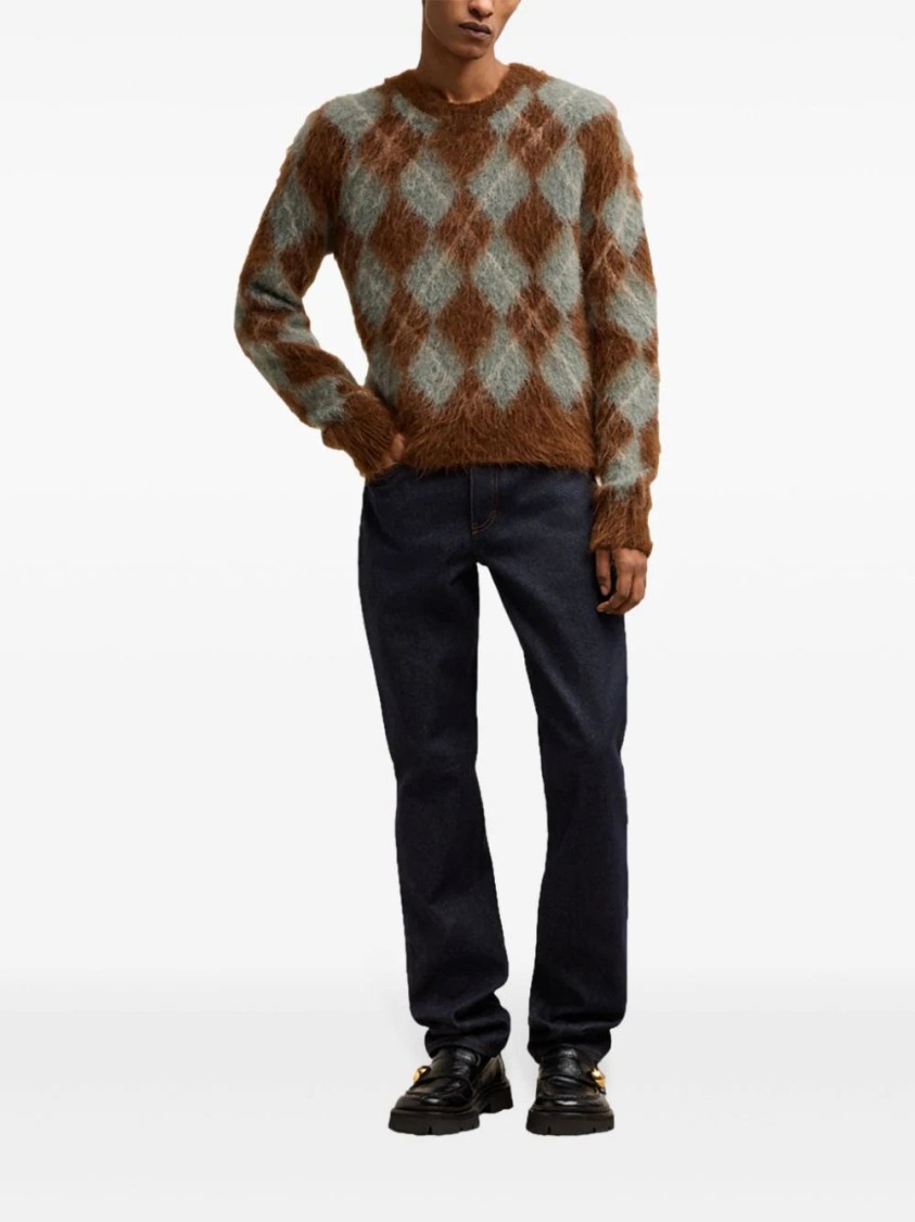 AMI ALEXANDRE MATTIUSSI AMI ARGYLE WOOL BLEND BRUSHED SWEATER 