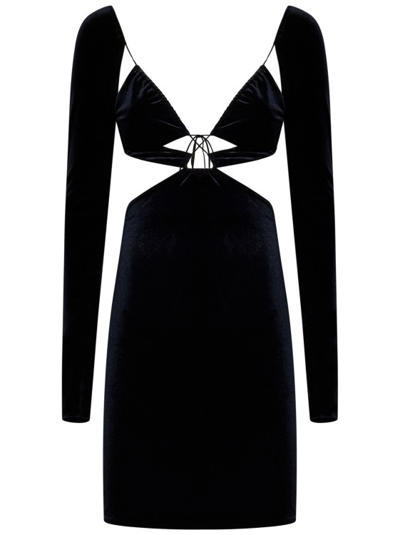 Shop Amazuìn Jet Black Stretch Velvet Long-sleeved Minidress