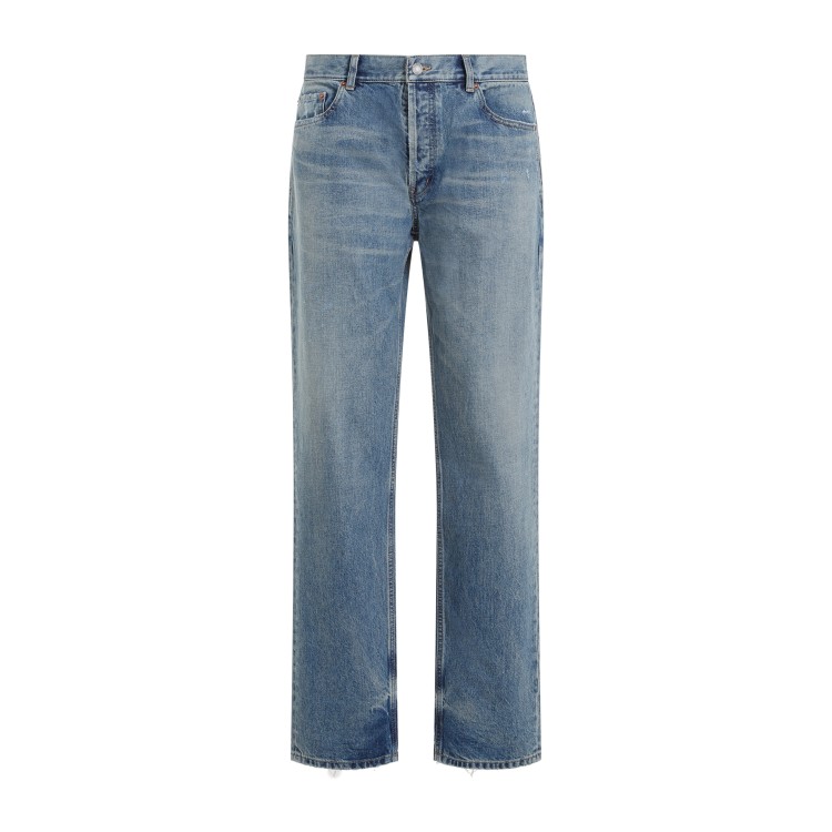 Shop Saint Laurent Relaxed Straight Blue Cotton Jeans In Grey