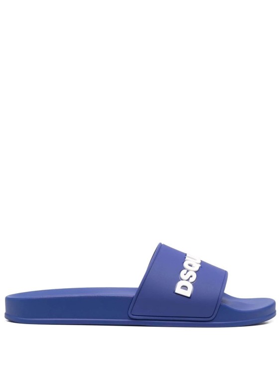 Shop Dsquared2 Logo-embossed Sliders In Blue