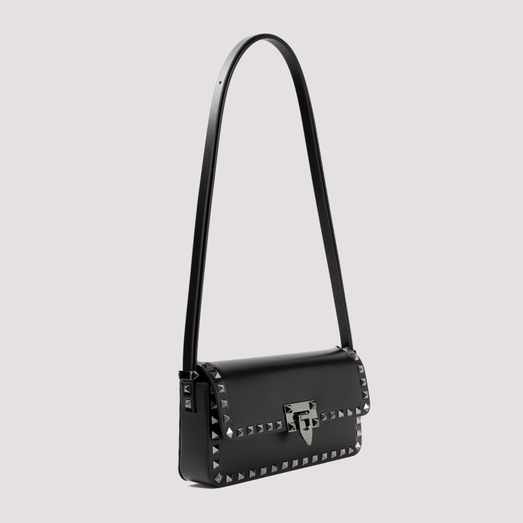 Shop Valentino Black Calf Leather Ew Rockstud Shoulder Bag