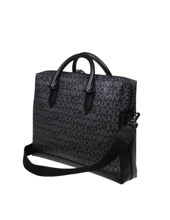 Shop Dolce & Gabbana Briefcase Bag In Coated Fabric With Logo In Black