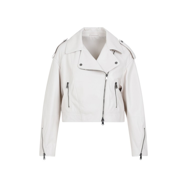 Shop Brunello Cucinelli White Leather Jacket