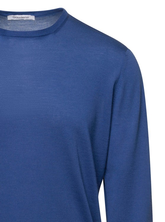Shop Gaudenzi Blue Crewneck Sweater With Long Sleeves In Wool