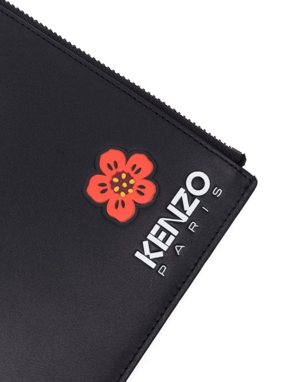 Shop Kenzo Black Clutch Bag With Logo Patch And Wrist Strap In Leather