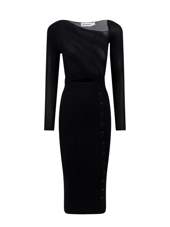 Shop Self-portrait Ribbed Viscose Dress In Black