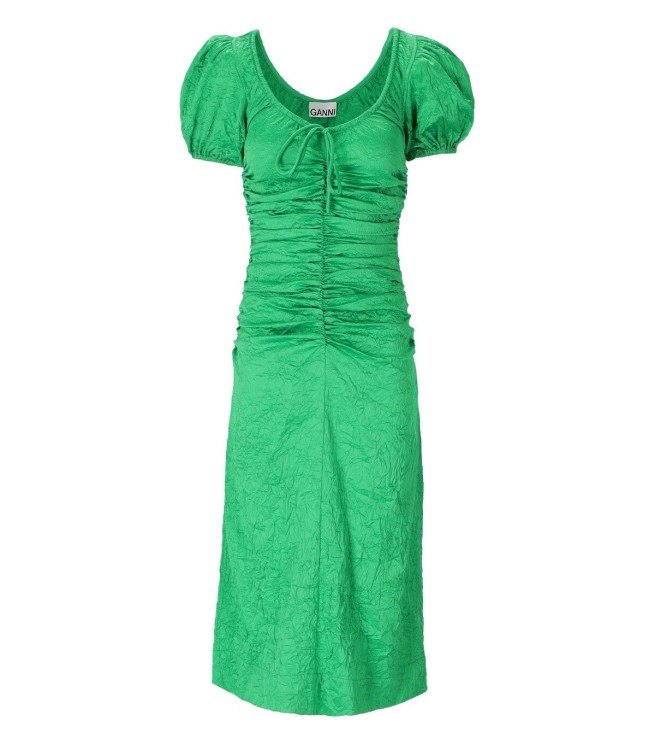 Shop Ganni Green Satin Midi Dress