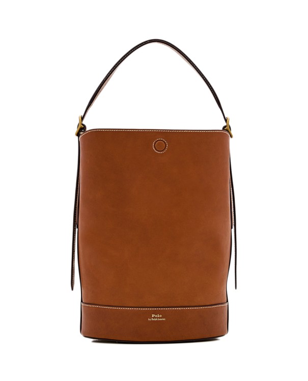 Shop Polo Ralph Lauren Medium Bucket Leather Shoulder Bag In Orange