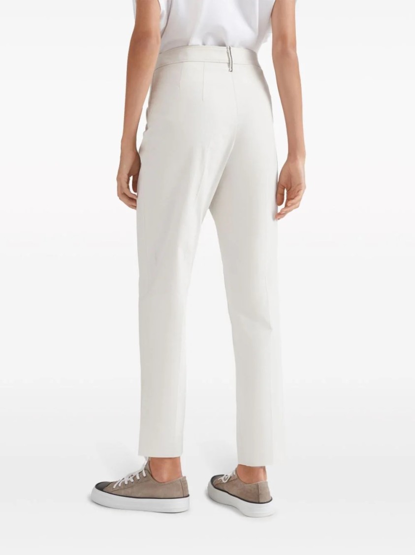 Brunello Cucinelli Silk-blend Cady Slim Trousers In White