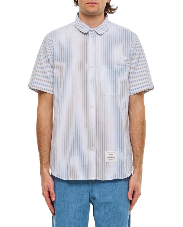 Shop Thom Browne Round Collar Cotton Shirt In White