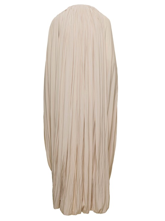 Shop Lanvin Long Beige Cape Drape Dress In Polyester In Neutrals