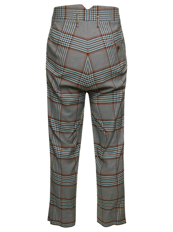 Shop Vivienne Westwood Grey High-waisted Pants With Check Motif In Viscose And Wool Blend In Blue