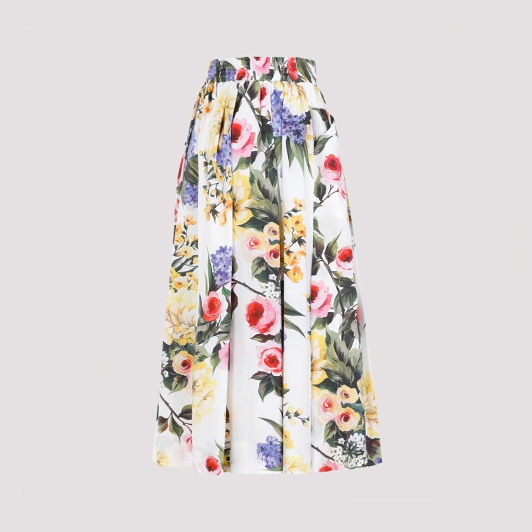 Shop Dolce & Gabbana White Cotton Rose Print Midi Skirt In Neutrals