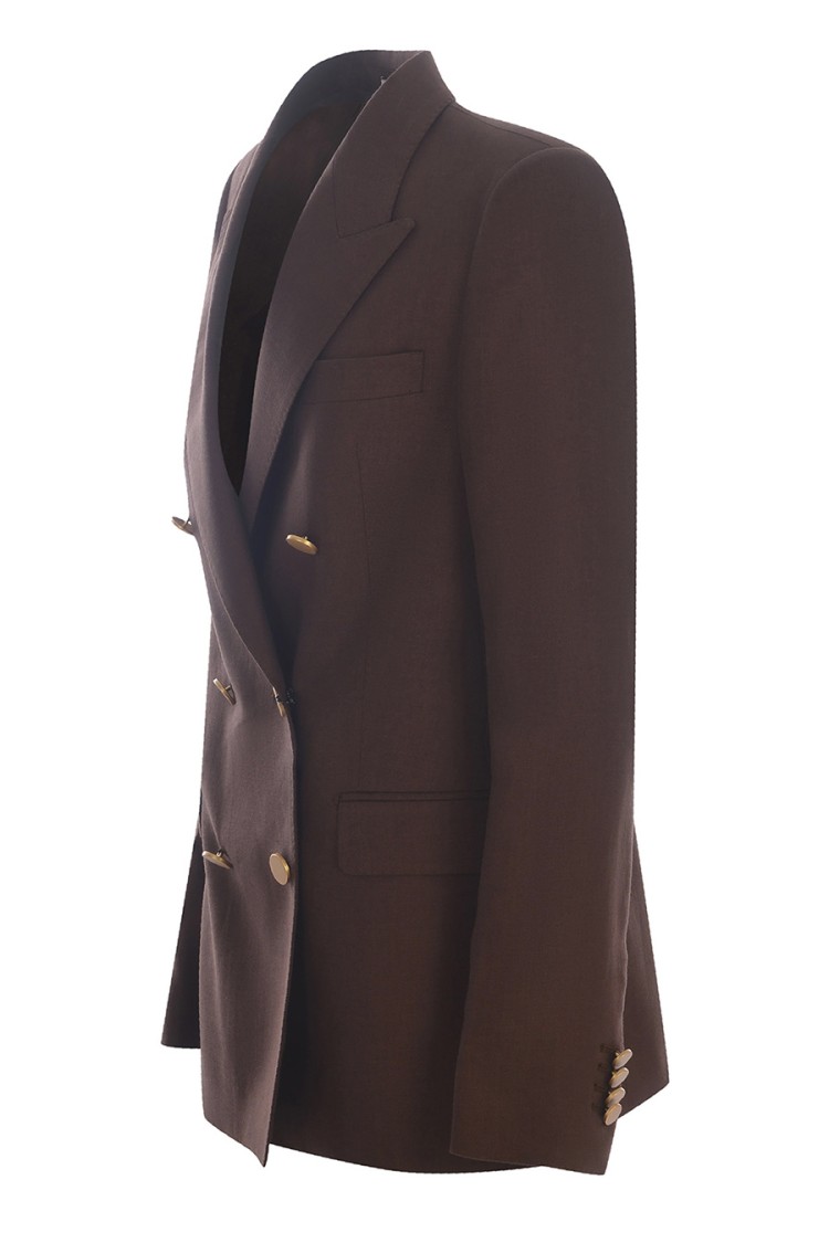 Tagliatore Double-breasted Brown Jacket In Linen Women In Brown