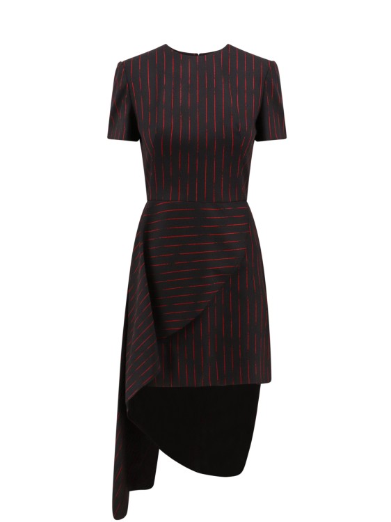 Shop Alexander Mcqueen Wool Dress With Striped Motif In Black