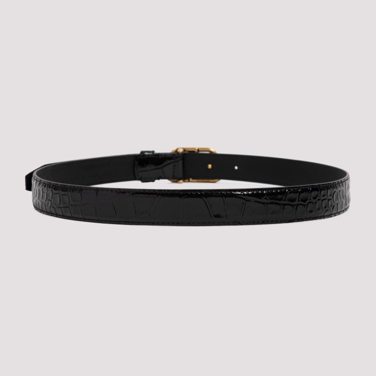 Balenciaga Crocodile Texture Belt With Gold-tone Interlocking Buckle In Black