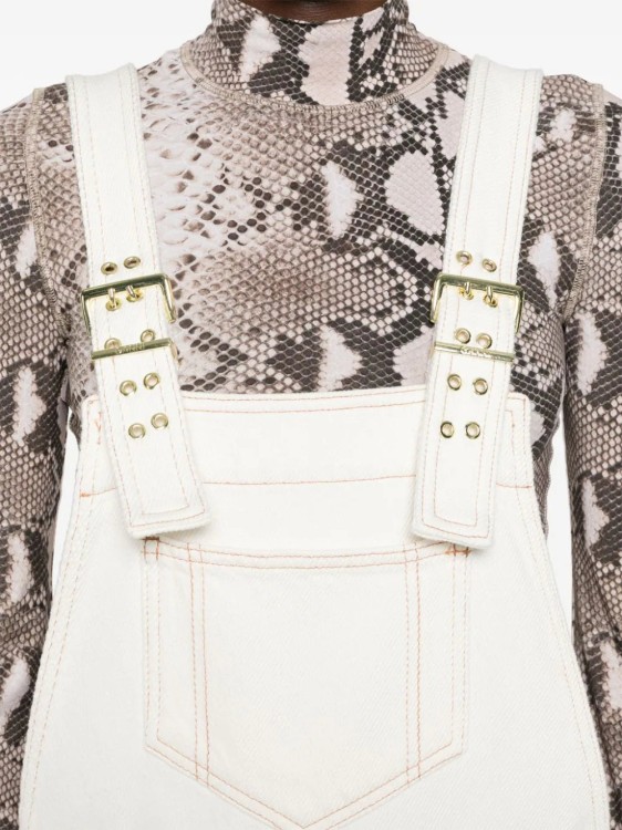 Shop Ganni Contrast-stitching Denim Overalls In White
