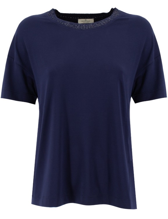 Panicale Navy Blue Viscose Blend T-shirt In Black