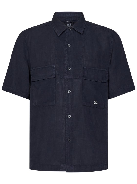 Shop C.p. Company Blue Linen Short-sleeved Shirt