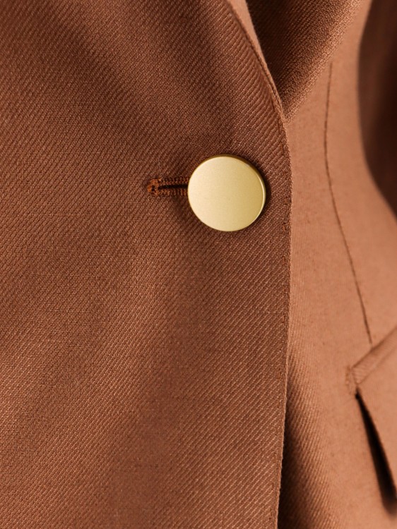 Shop Tagliatore Linen Tailleur With Metal Buttons In Brown