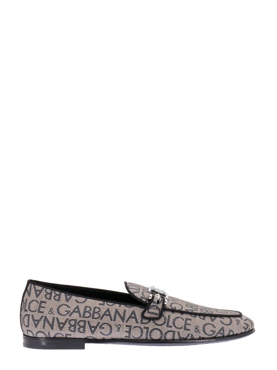 Dolce & Gabbana Loafers With All-over Lettering Logo Print In Beis