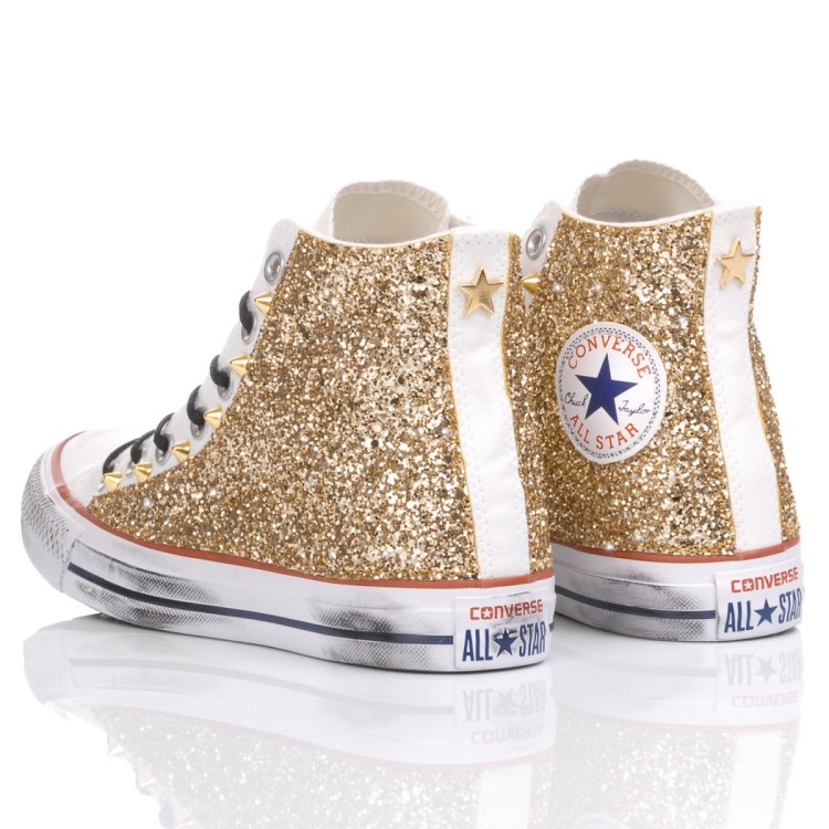 Shop Converse Chuck Taylor Hi White, Gold In Pink