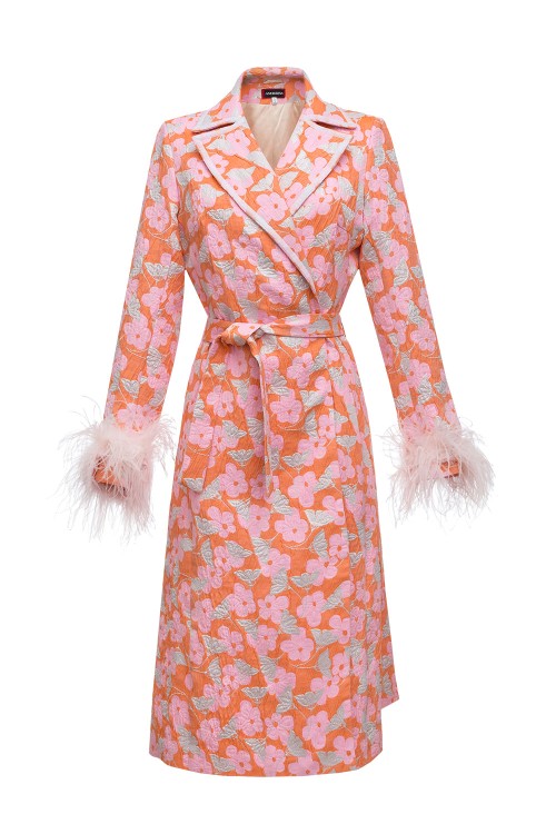 ANDREEVA PINK JACQUELINE COAT №21 WITH DETACHABLE FEATHERS CUFFS,824bfe16-d66c-09d7-64c3-198b702b58a0