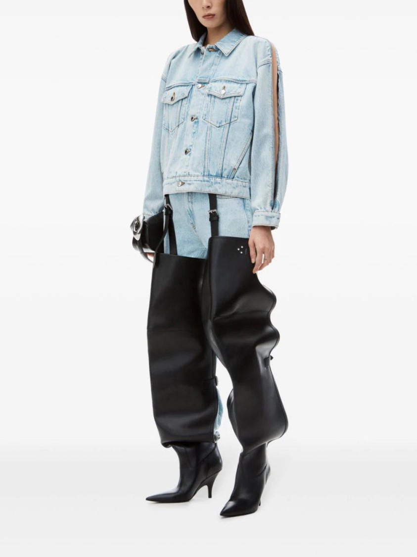 Alexander Wang Falling Back Denim Jacket With Print In Grey