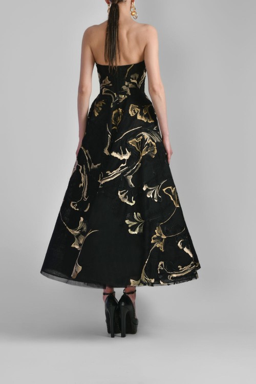Shop Saiid Kobeisy Strapless Embroidered Midi Dress In Black