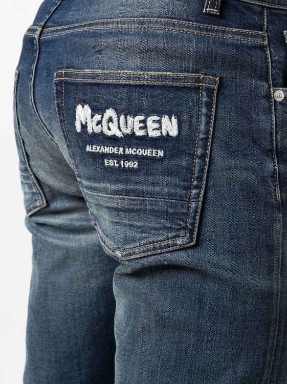 Shop Alexander Mcqueen Blue Cotton Graffiti Denim Jeans In Grey