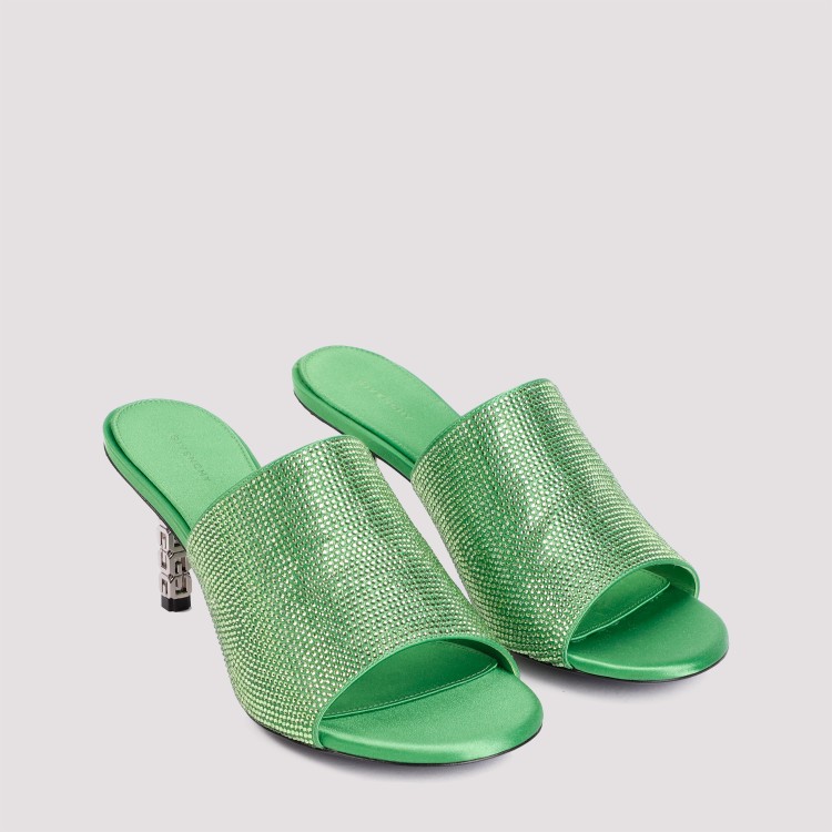 Shop Givenchy Green G Cube Mules In Satin With Strass