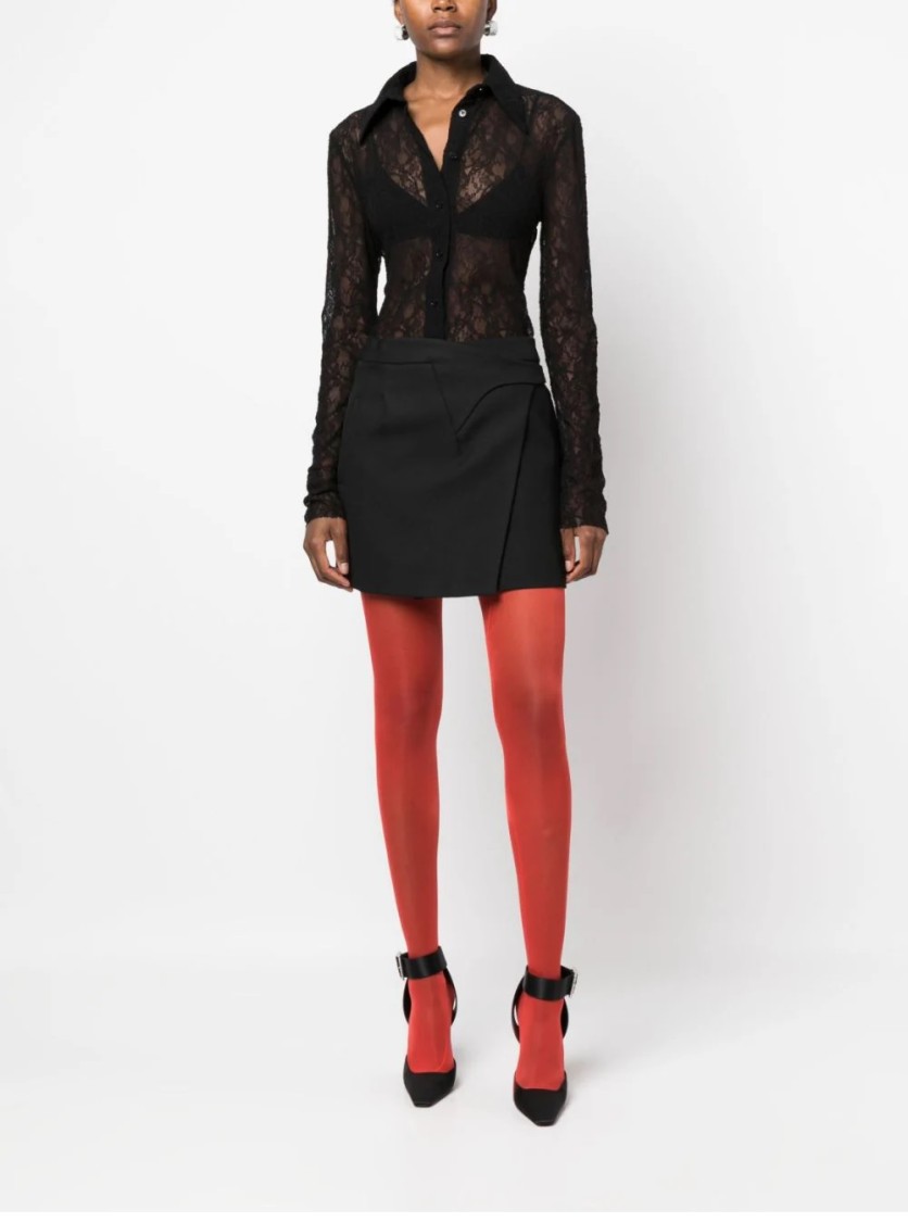 Philosophy Di Lorenzo Serafini Lace Detail Shirt With Elegant Sheer Design And Tailored Fit In Black
