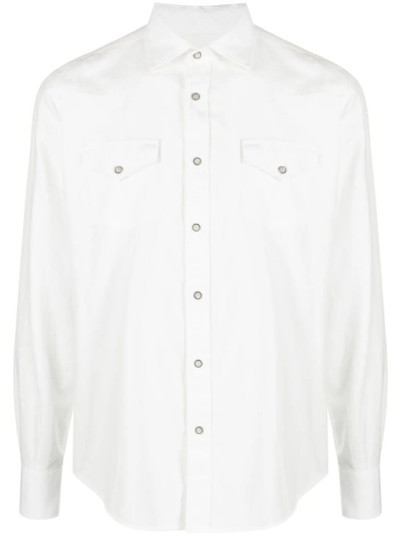 Shop Eleventy White Stud Fastening Shirt