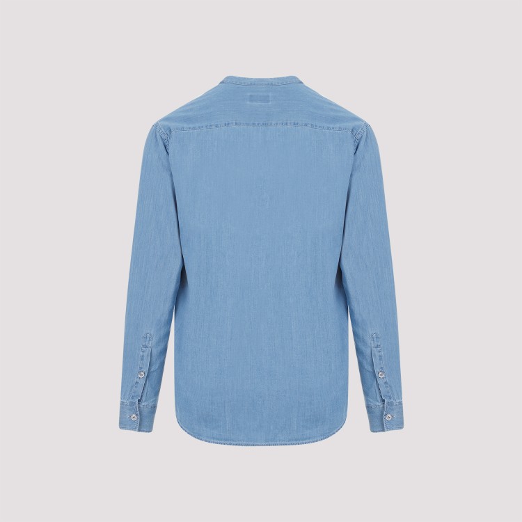 Shop Giorgio Armani Blue Bleach Denim Cotton Shirt