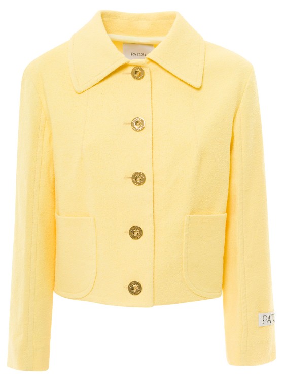 Shop Patou Yellow Jacket With Branded Buttons In Cotton Blend Tweed