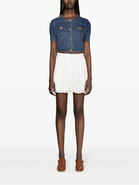 Shop Self-portrait Broderie Anglaise Cotton Shorts In White