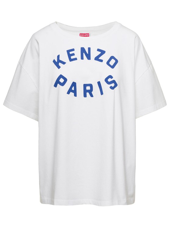 Shop Kenzo Oversized White T-shirt With Contrasting Logo Print In Cotton